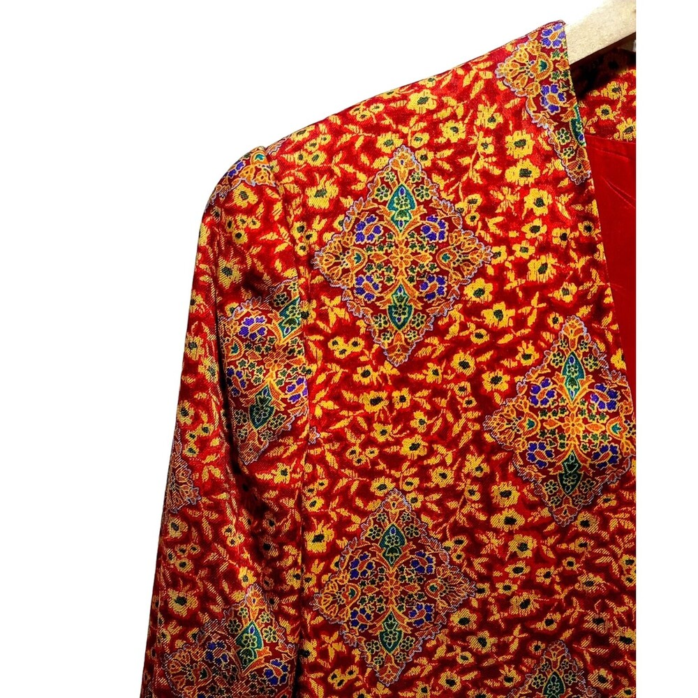 Vintage Evan Picone Women’s Red Empire Print Single Button Blazer Jacket Size 12 - Picture 4 of 10